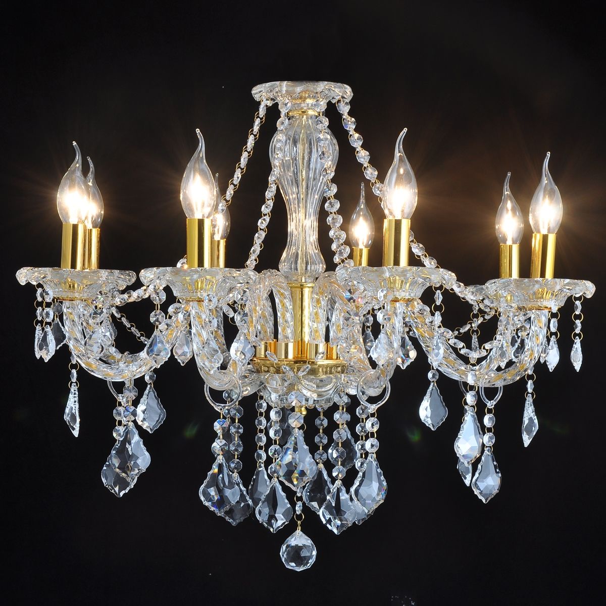 Genuine K9 Crystal 6/8/10 Twisted Arms Golden Chandelier Pendant | Ceiling Lights & Chandeliers