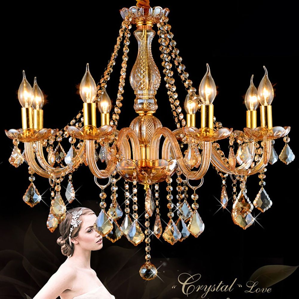Genuine K9 Crystal 6/8/10 Arms Amber Golden Chandelier Pendant | Ceiling Lights & Chandeliers
