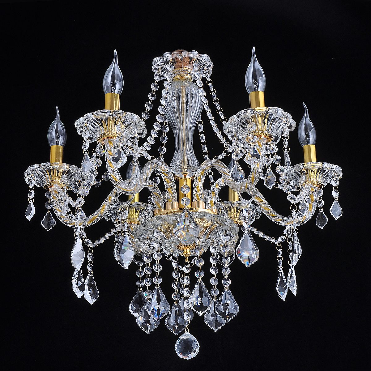 Genuine K9 Crystal 6/8/10 Twisted Arms Golden Chandelier Pendant | Ceiling Lights & Chandeliers