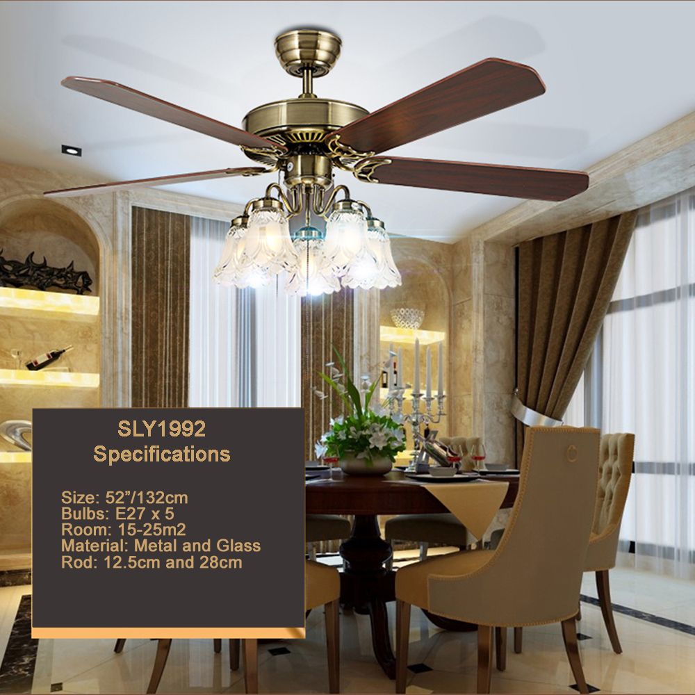 52” Ceiling Fan Light Bronze with Glass Lights & Wood Blades | Ceiling Lights