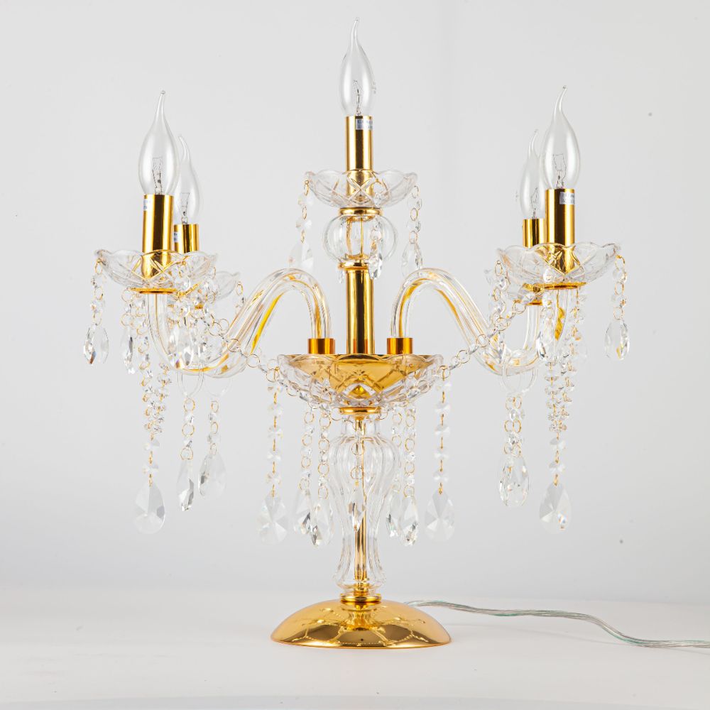 Crystal Golden 5-Arms Table Lamp | Table Lighting