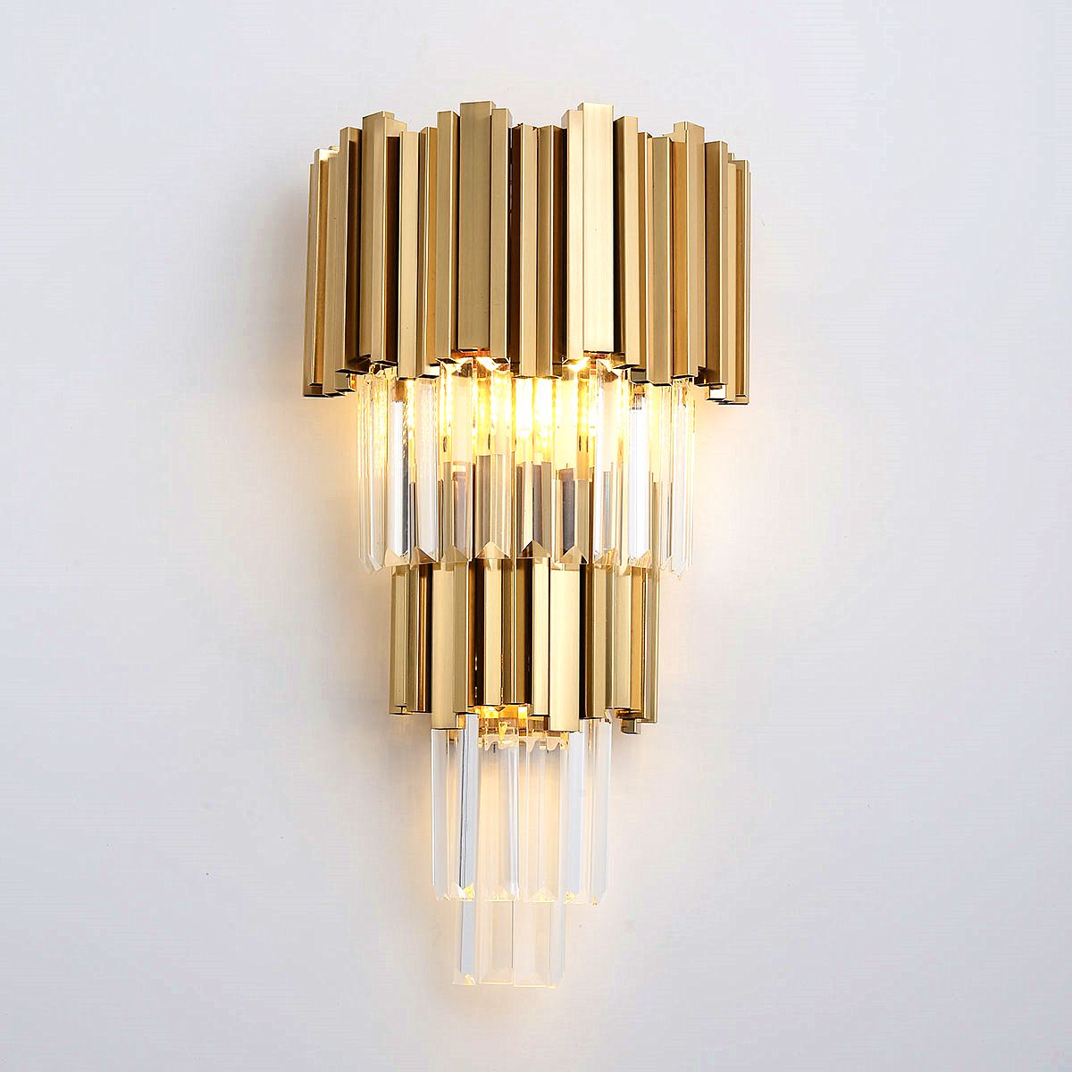 Gold & Clear Crystal Wall Light | Postmodern Chandelier Wall Fixture