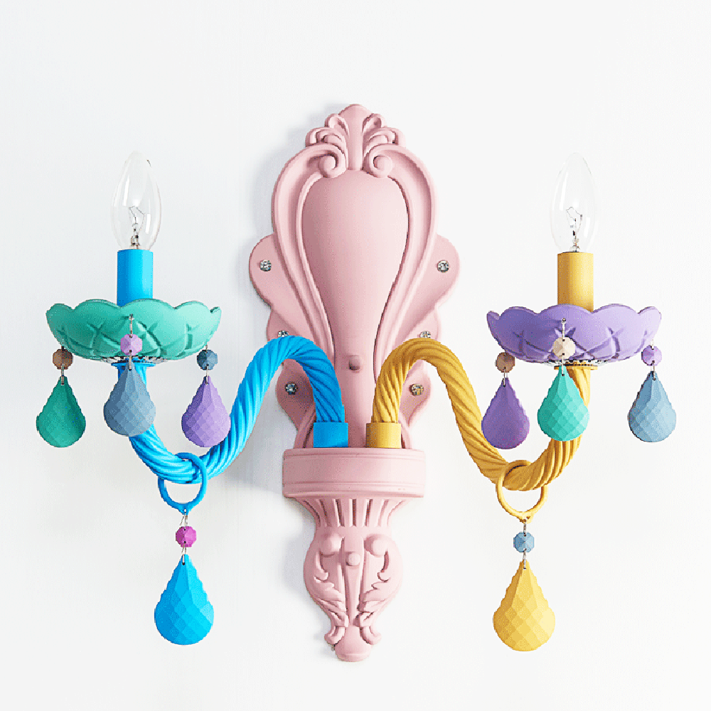 Macaron Colour 2 Arms Crystal Wall Light – K9 Chandelier Style