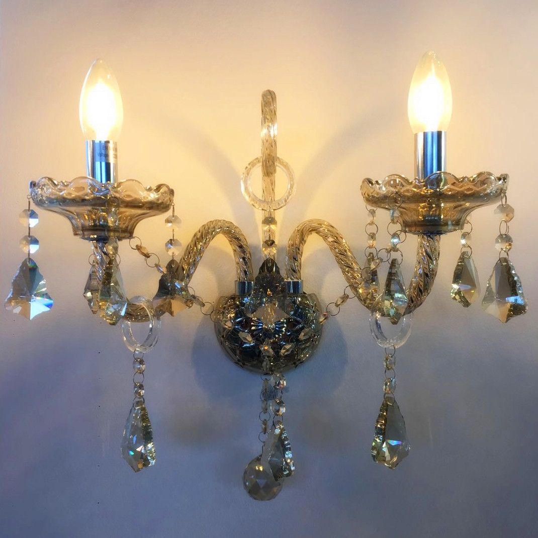 Champagne 2 Arms Crystal Wall Light – Classic K9 Chandelier Style