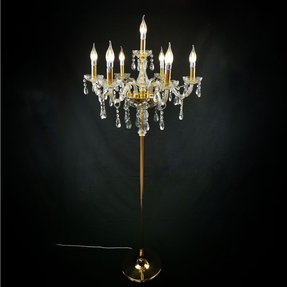 Genuine K9 Crystal Clear Golden 7 Arms Chandelier Floor Lamp | Floor Lighting