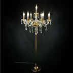 Genuine K9 Crystal Clear Golden 7 Arms Chandelier Floor Lamp | Floor Lighting