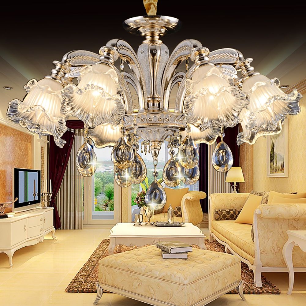 Genuine K9 Crystal 6 Metal Arms Chandelier Pendant Ceiling Lamp | Ceiling Lights & Chandeliers