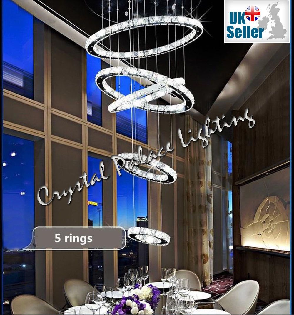 5 Ring Genuine Crystal LED Chandelier Pendant Light Remote | Ceiling Lights & Chandeliers