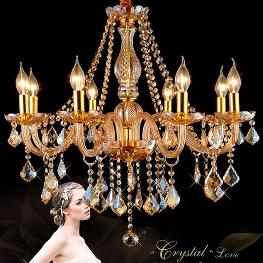 Genuine K9 Crystal 6/8/10 Arms Amber Golden Chandelier Pendant | Ceiling Lights & Chandeliers