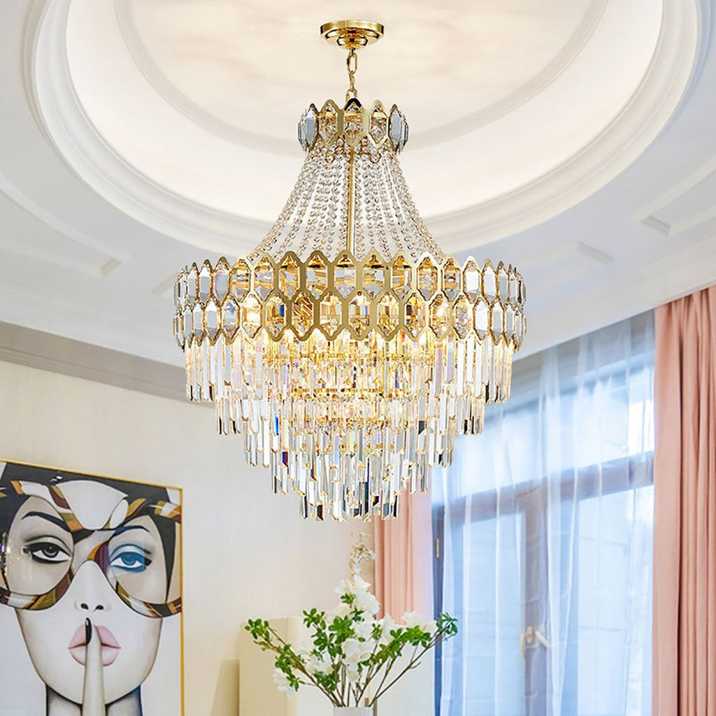 Gold Postmodern Pendant Chandelier K9 Crystal Metal Arms | Ceiling Lights & Chandeliers