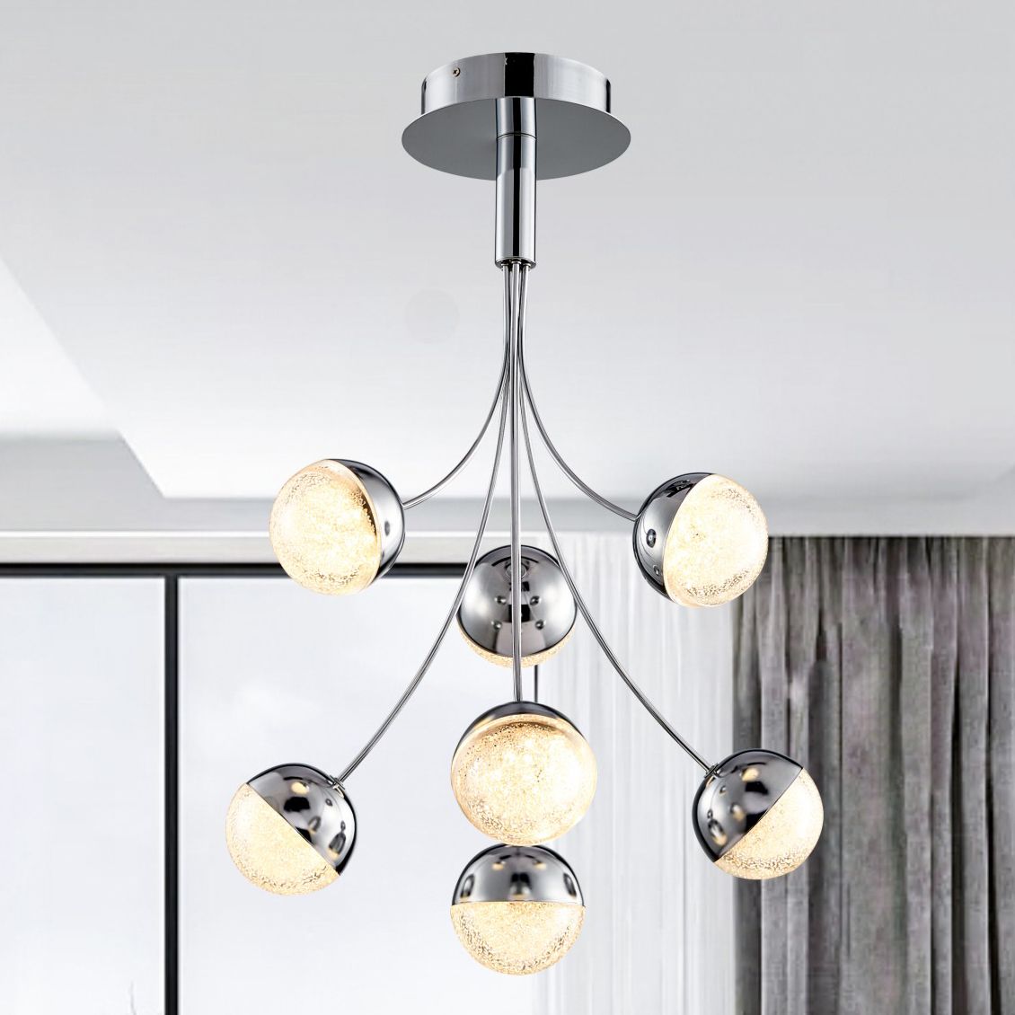 Eclipse Crushed Ice Effect Chrome Balls Flush Ceiling Light | Ceiling Lights