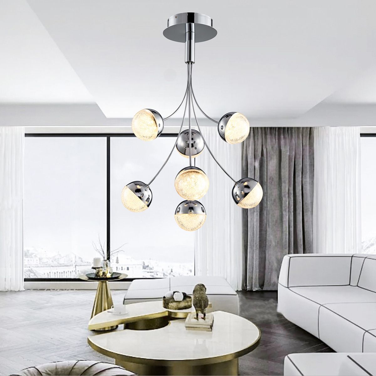 Eclipse Crushed Ice Effect Chrome Balls Flush Ceiling Light | Ceiling Lights