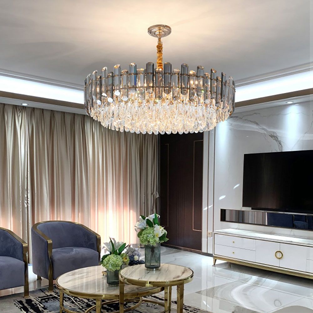 Smoky Clear Crystal Gold Metal Postmodern Chandelier Pendant | Ceiling Lights & Chandeliers