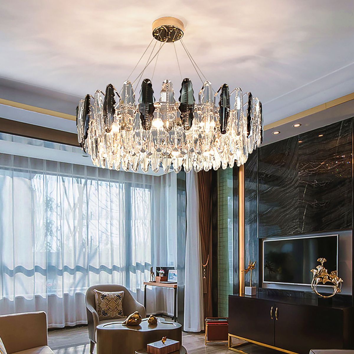 Smoky Clear Crystal Gold Metal Postmodern Chandelier Pendant | Ceiling Lights & Chandeliers