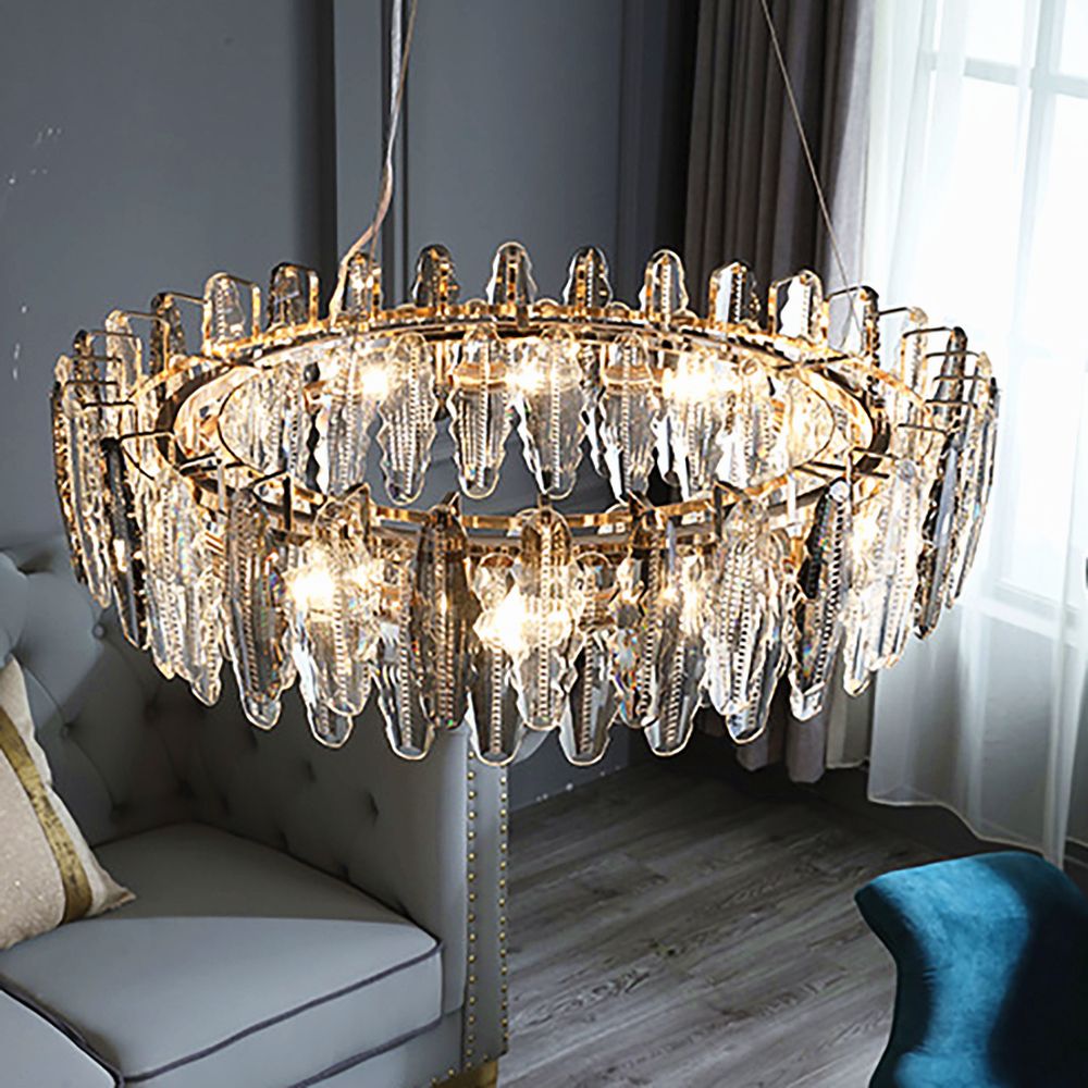 Smoky Clear Crystal Gold Metal Postmodern Chandelier Pendant | Ceiling Lights & Chandeliers