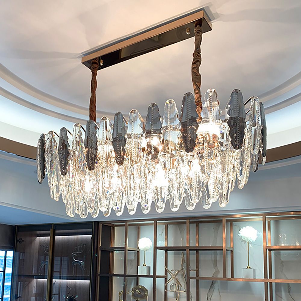 Smoky Clear Crystal Gold Metal Postmodern Dining Chandelier | Ceiling Lights & Chandeliers