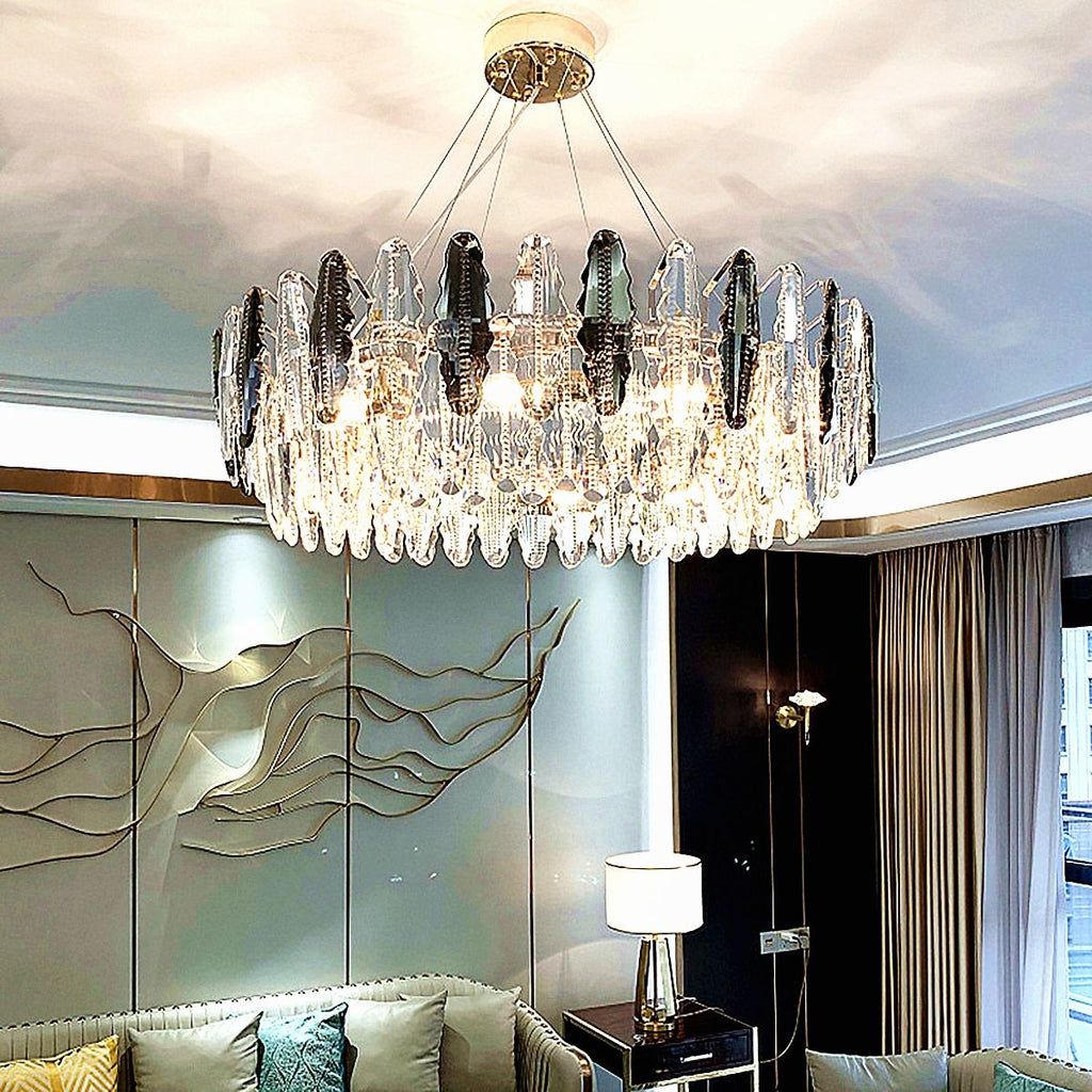 Smoky Clear Crystal Gold Metal Postmodern Chandelier Pendant | Ceiling Lights & Chandeliers