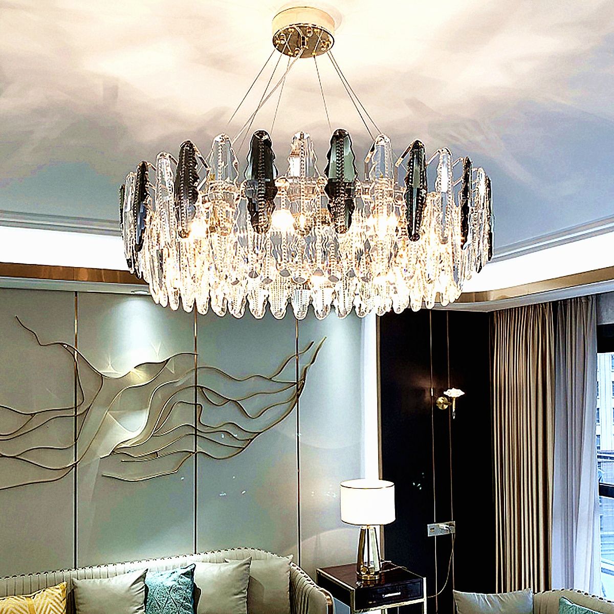 Smoky Clear Crystal Gold Metal Postmodern Chandelier Pendant | Ceiling Lights & Chandeliers