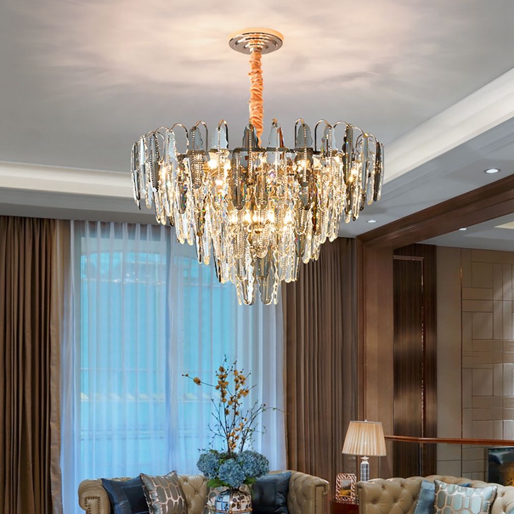 Smoky Clear Crystal Pyramid Postmodern K9 Chandelier Pendant | Ceiling Lights & Chandeliers