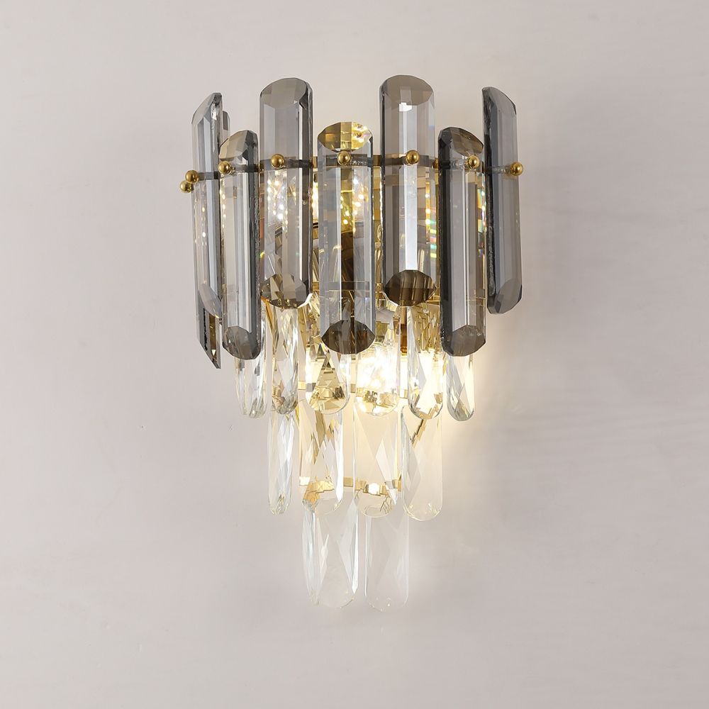 Smoky Crystal & Gold Wall Light | Modern Postmodern Wall Fixture