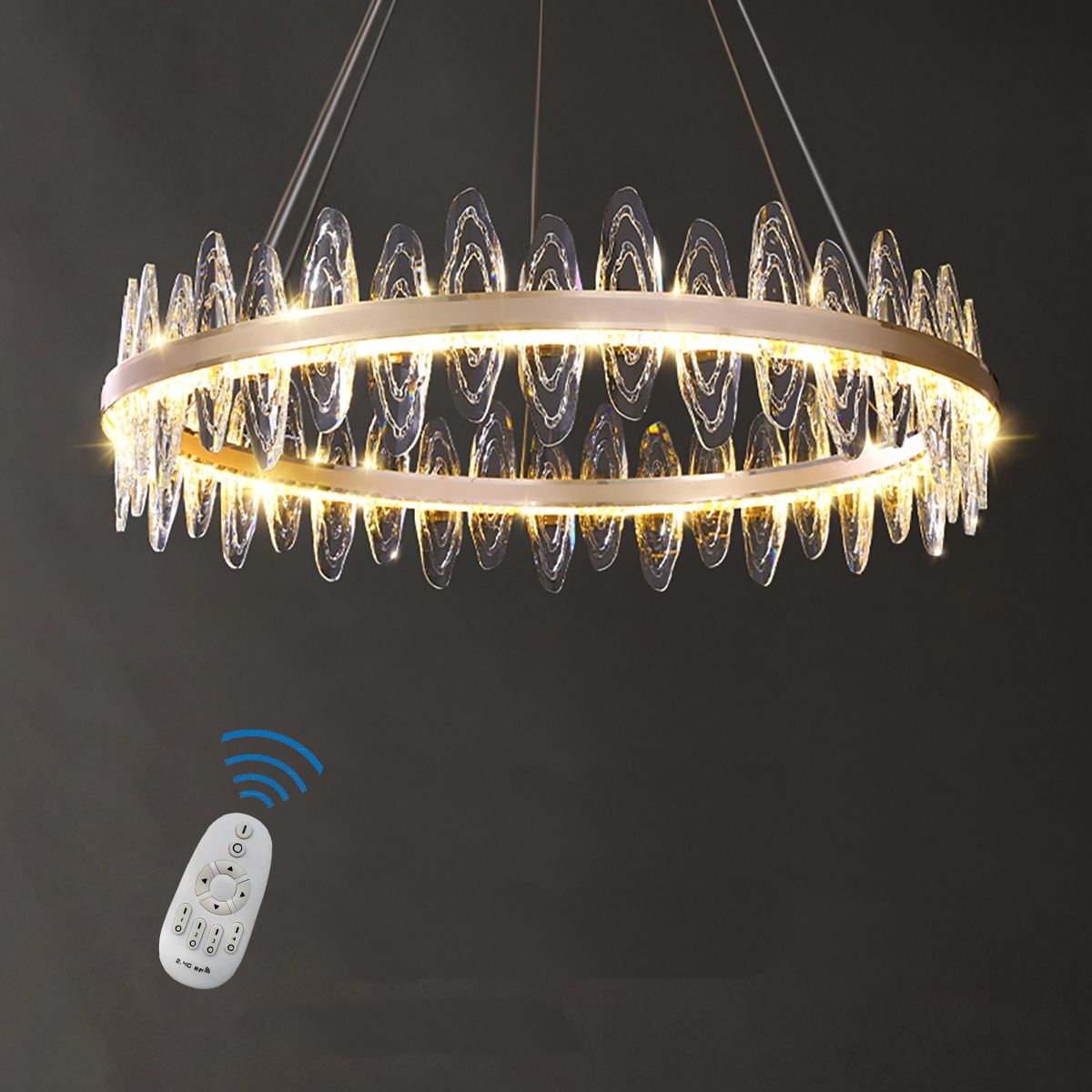 Ring Chandelier Genuine Crystal 3 LED Colours Dimmable Remote | Ceiling Lights & Chandeliers