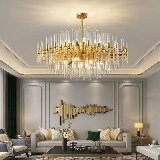 Clear Crystal Rods and Golden Postmodern Genuine K9 Crystal Chandelier