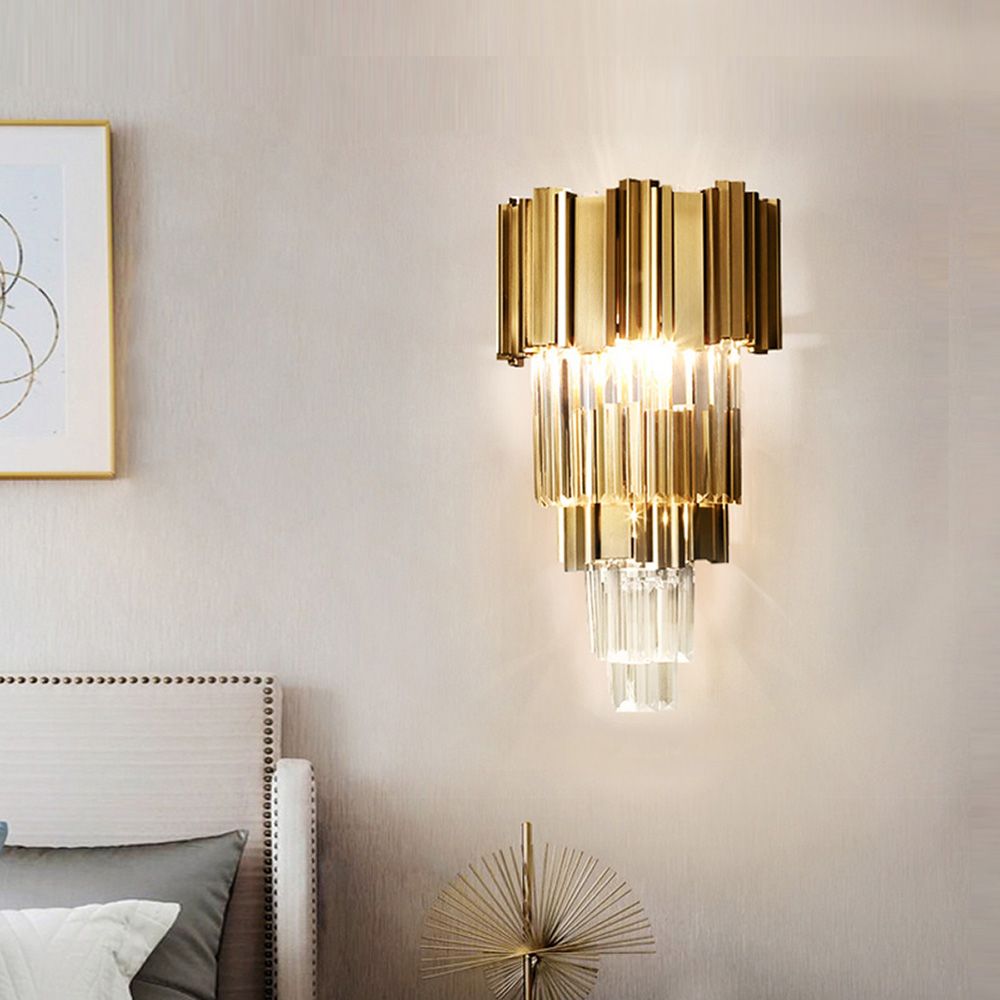 Gold & Clear Crystal Wall Light | Postmodern Chandelier Wall Fixture