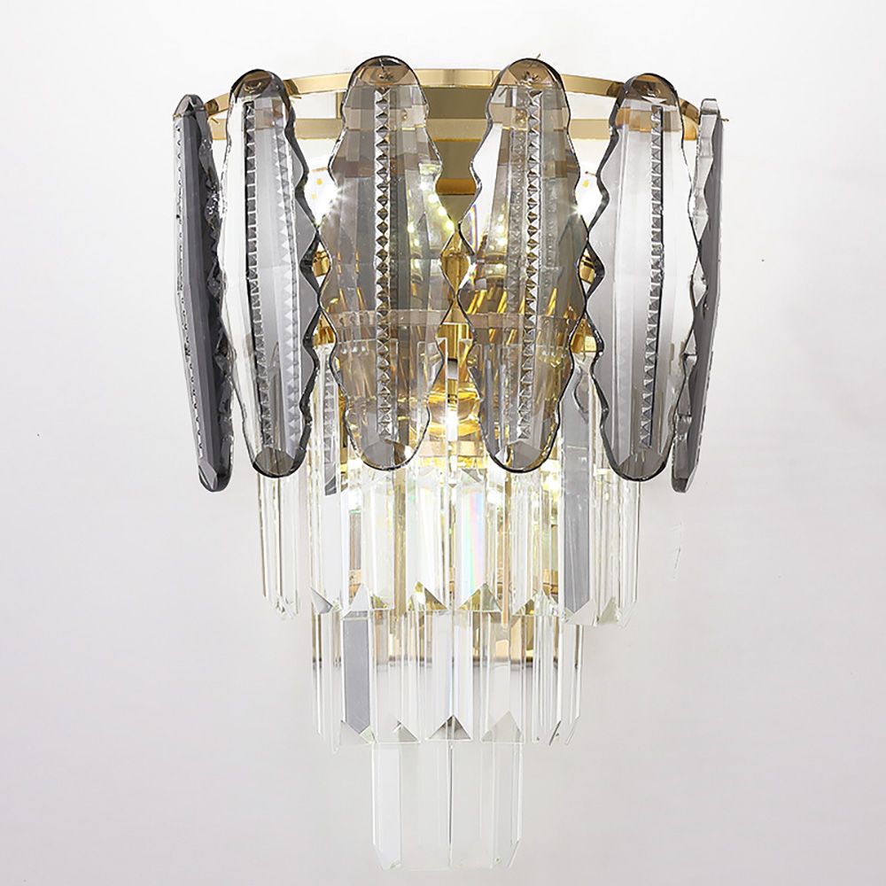 Smoky & Clear Crystal Gold Wall Light | Postmodern K9 Lighting