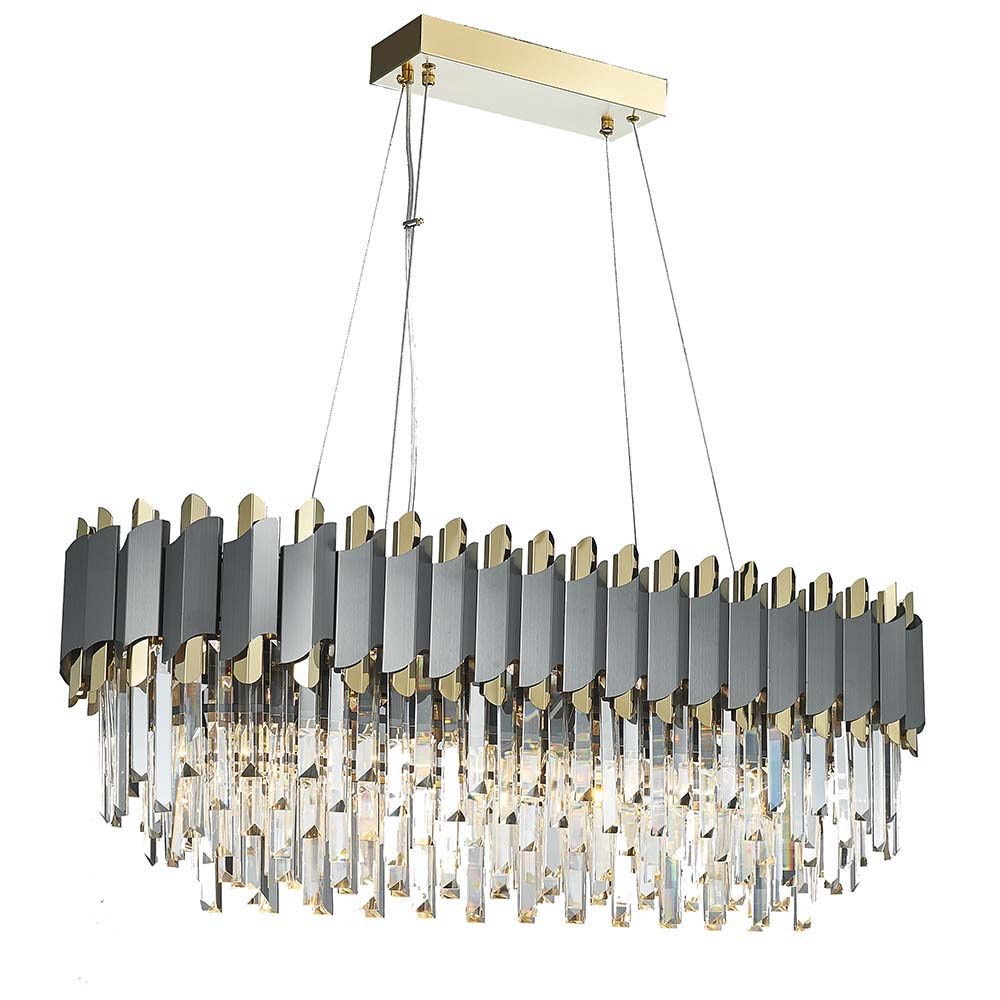 Dark Carbon Grey Clear Crystal Gold Postmodern Dining Chandelier | Ceiling Lights & Chandeliers