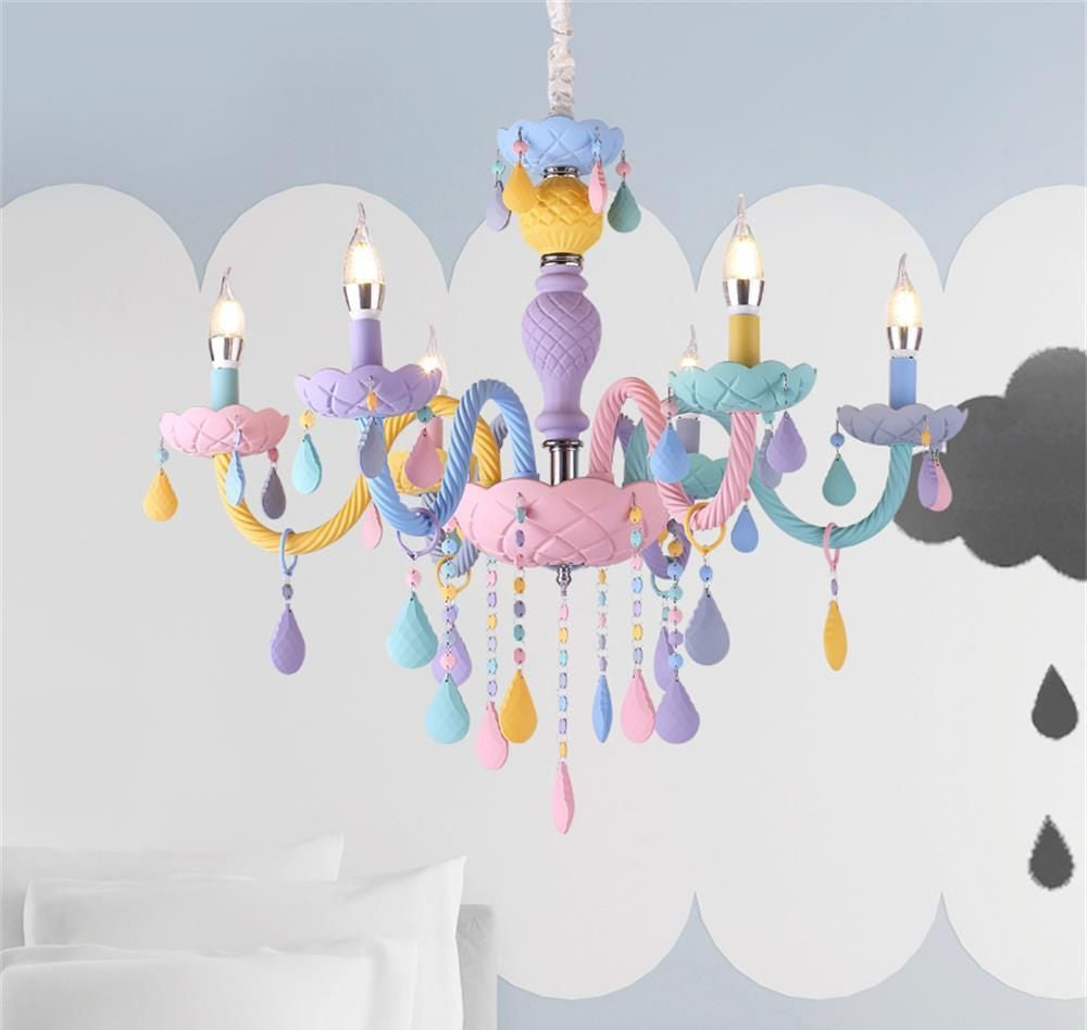 Genuine K9 Crystal Chandelier Ceiling Light 6 Arms Macaron Colours | Ceiling Lights & Chandeliers