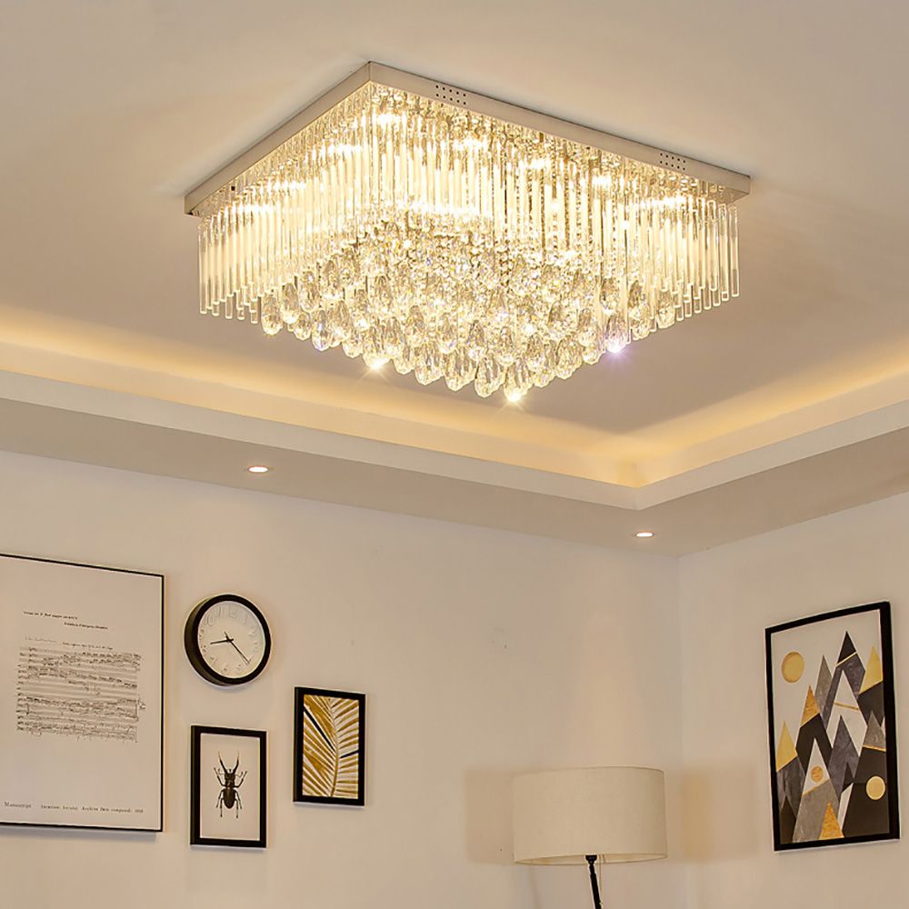 Modern K9 Crystal LED Square Rectangular Flush Ceiling Light | Ceiling Lights & Chandeliers