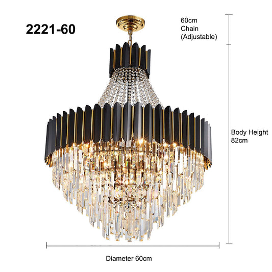 Dark Carbon and Gold Postmodern Pendant Chandelier Genuine K9 Crystal Metal Body 11/17/22 Bulbs (E14)