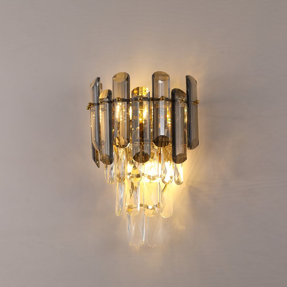 Smoky Crystal & Gold Wall Light | Modern Postmodern Wall Fixture