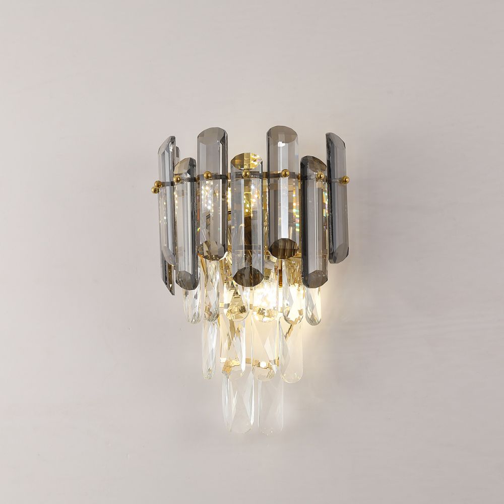 Smoky Crystal & Gold Wall Light | Modern Postmodern Wall Fixture