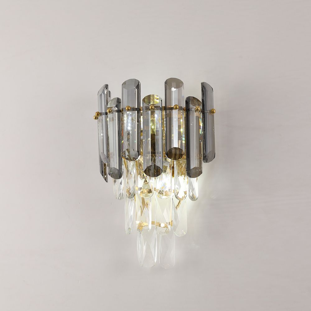 Smoky Crystal & Gold Wall Light | Modern Postmodern Wall Fixture