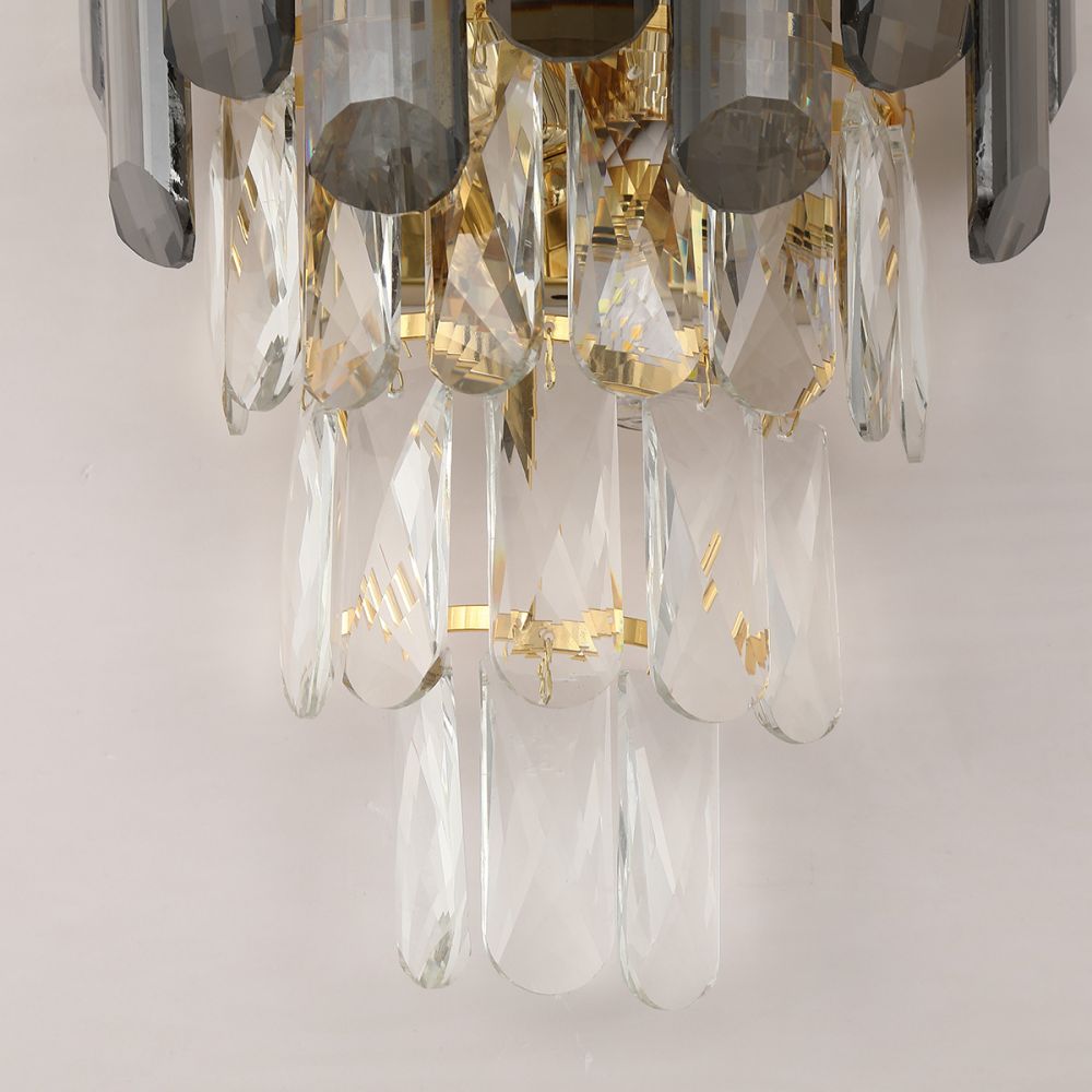 Smoky Crystal & Gold Wall Light | Modern Postmodern Wall Fixture
