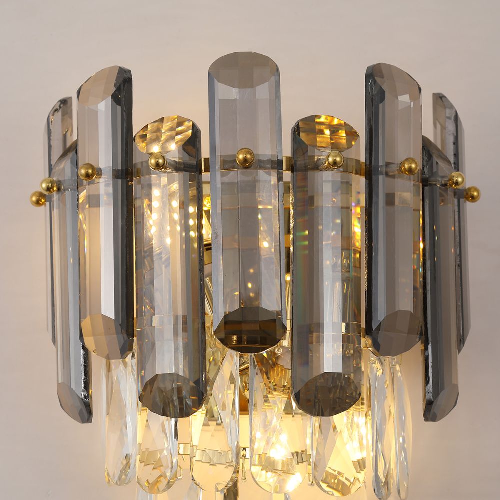 Smoky Crystal & Gold Wall Light | Modern Postmodern Wall Fixture