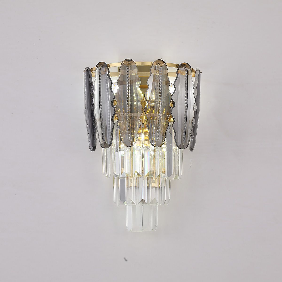 Smoky & Clear Crystal Gold Wall Light | Postmodern K9 Lighting