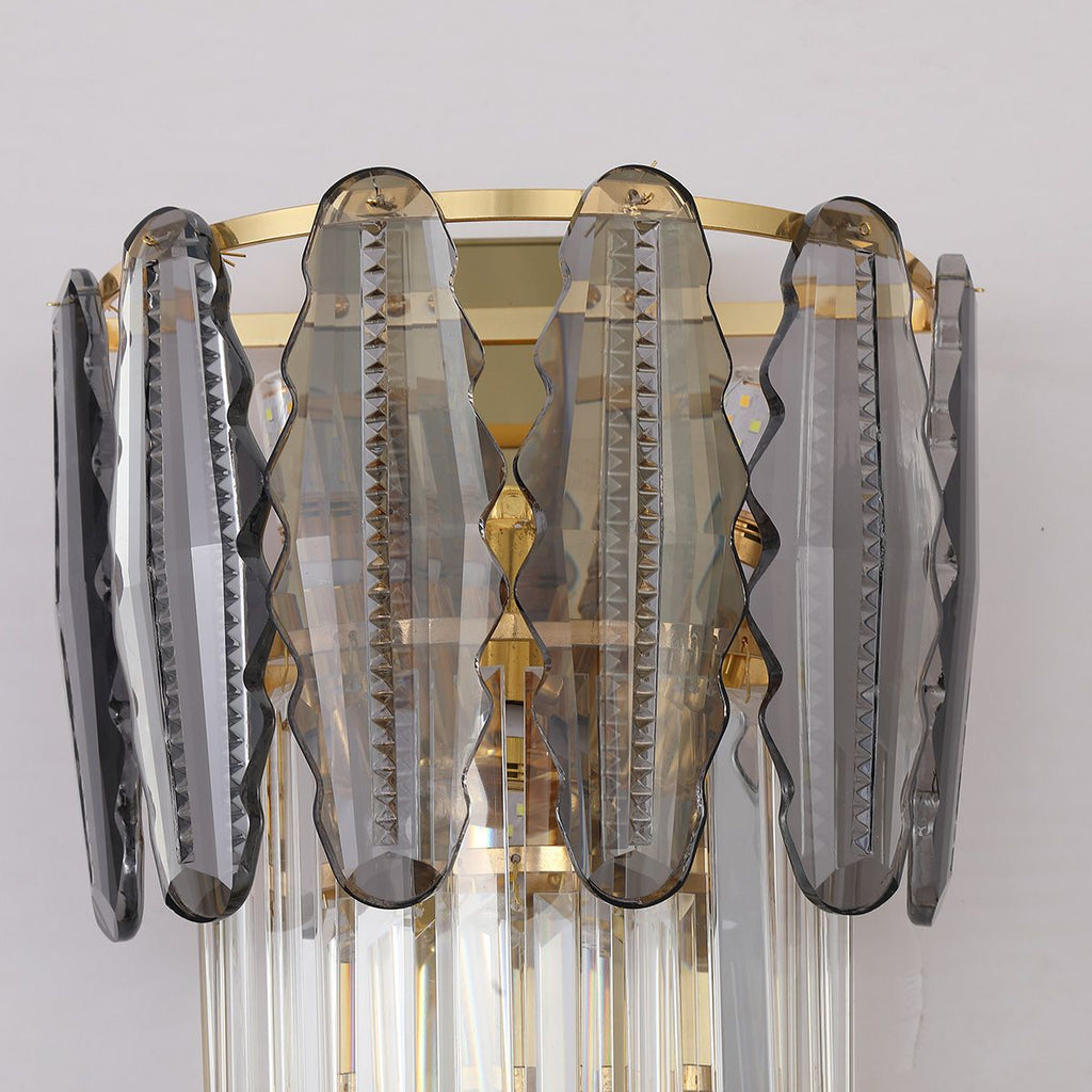 Smoky & Clear Crystal Gold Wall Light | Postmodern K9 Lighting