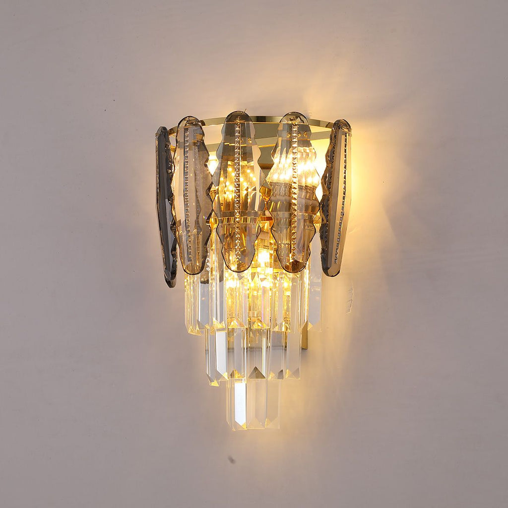 Smoky & Clear Crystal Gold Wall Light | Postmodern K9 Lighting