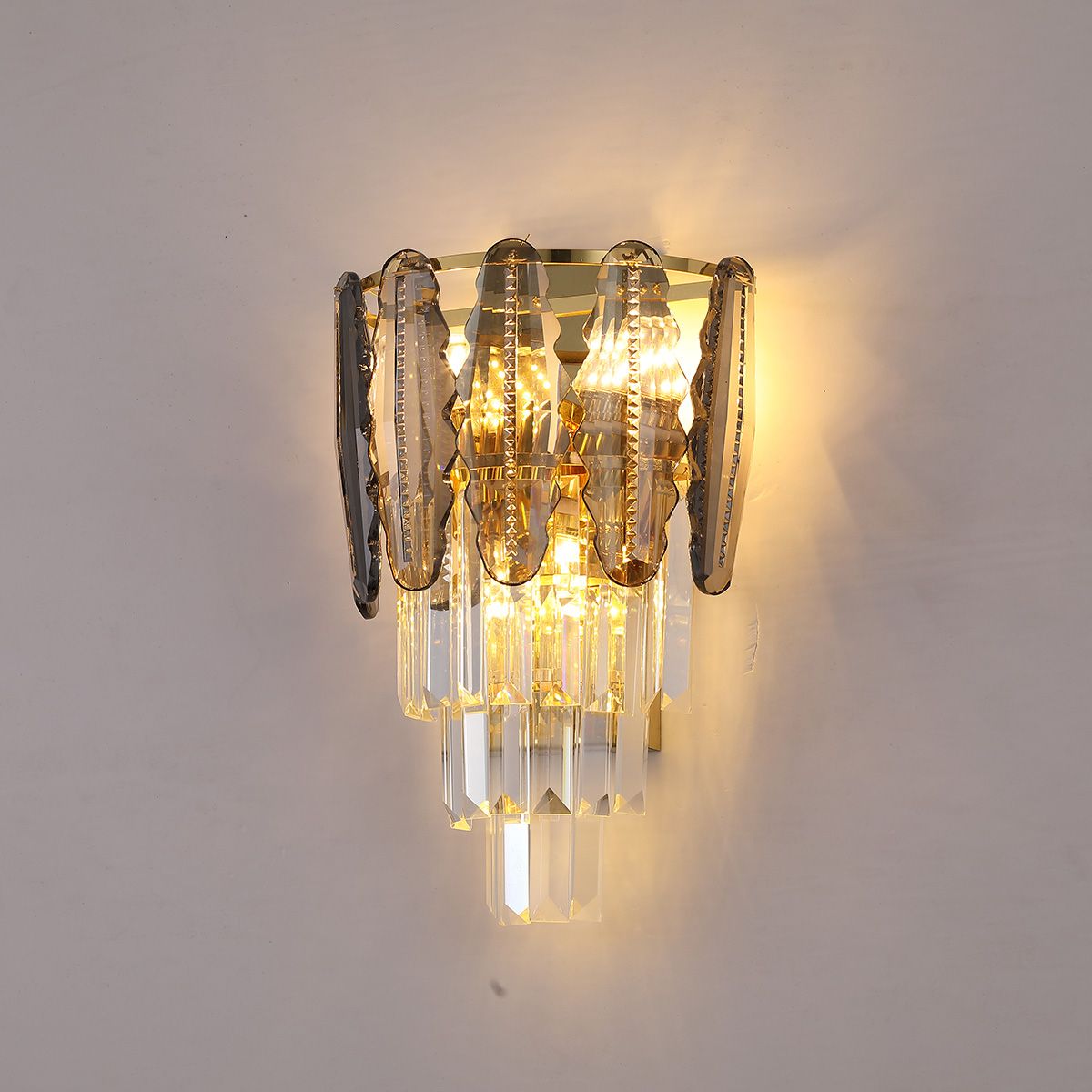 Smoky & Clear Crystal Gold Wall Light | Postmodern K9 Lighting