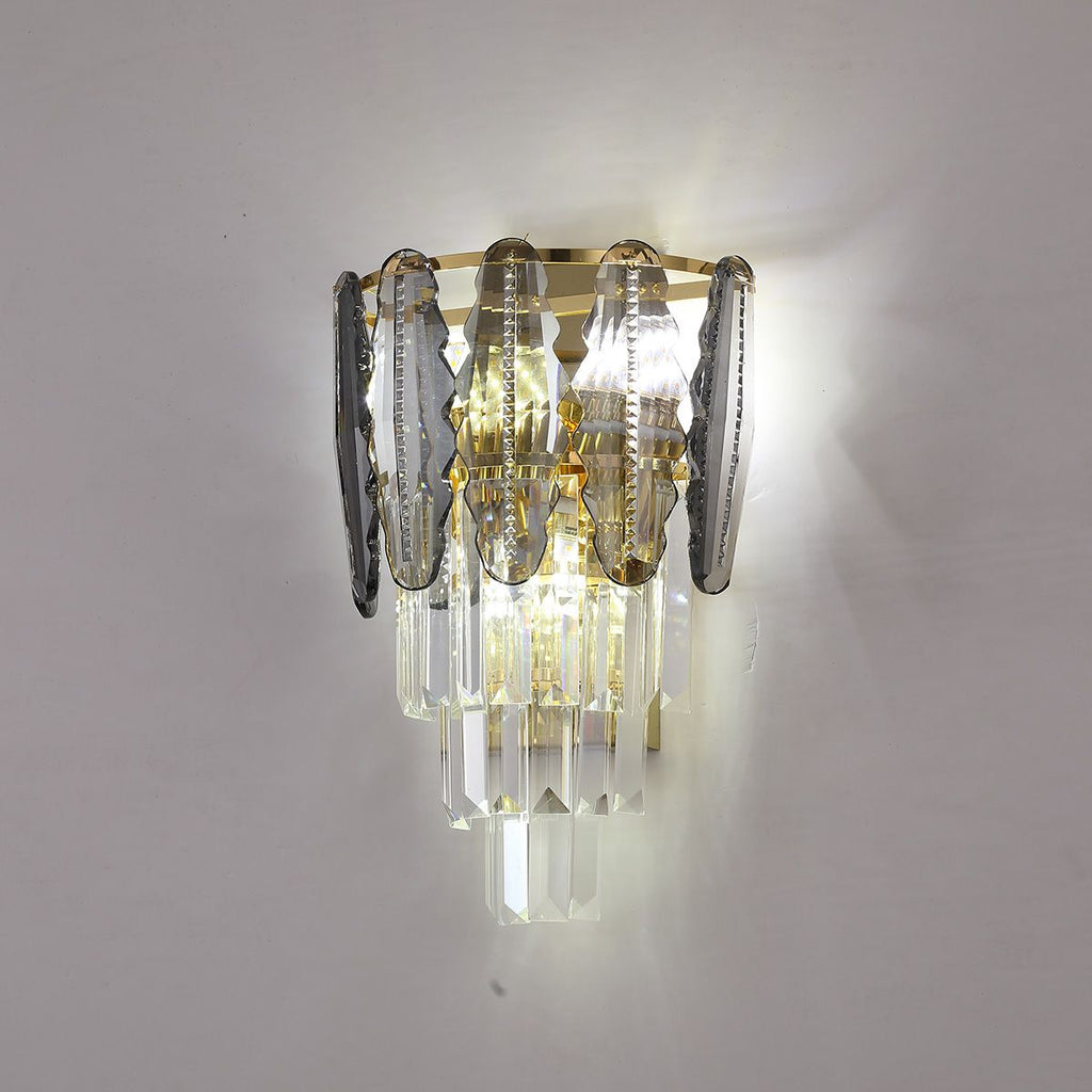 Smoky & Clear Crystal Gold Wall Light | Postmodern K9 Lighting