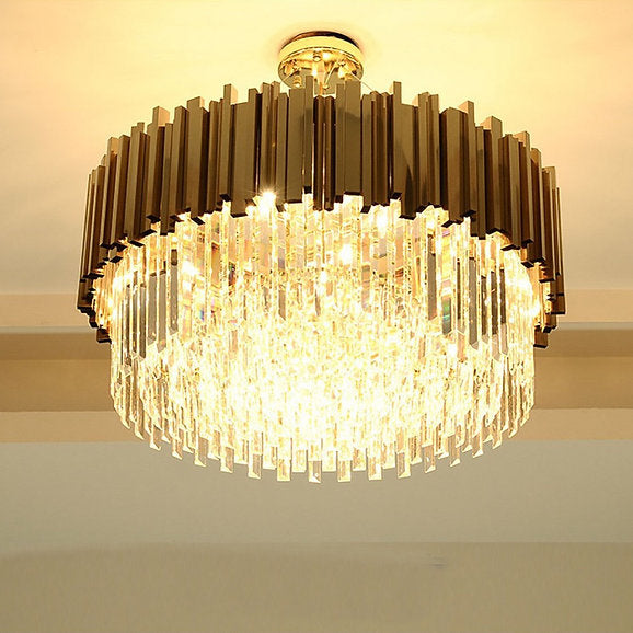 Clear and Gold Postmodern Pendant Chandelier Ceiling Light Genuine K9 Crystals