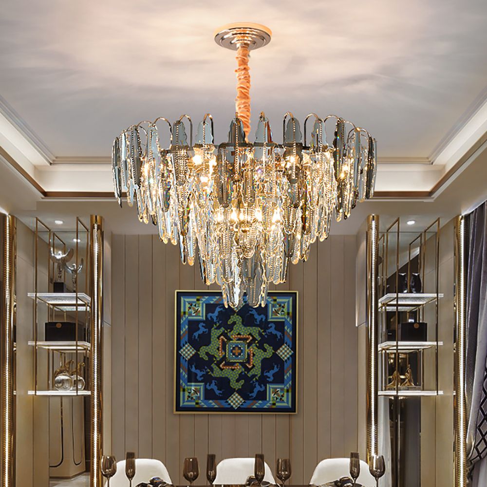 Smoky Clear Crystal Pyramid Postmodern K9 Chandelier Pendant | Ceiling Lights & Chandeliers