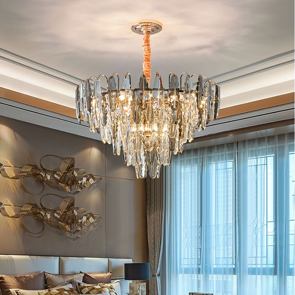 Smoky Clear Crystal Pyramid Postmodern K9 Chandelier Pendant | Ceiling Lights & Chandeliers