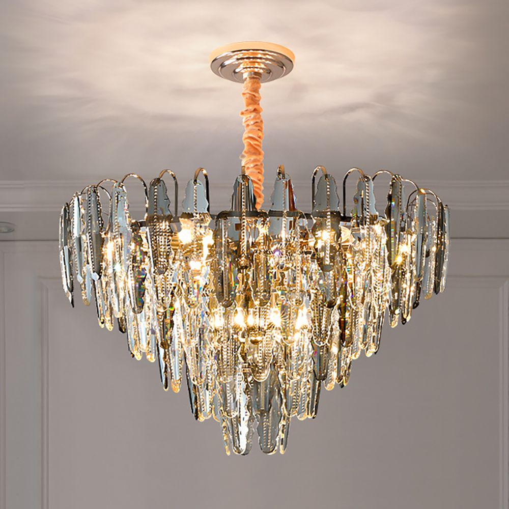 Smoky Clear Crystal Pyramid Postmodern K9 Chandelier Pendant | Ceiling Lights & Chandeliers