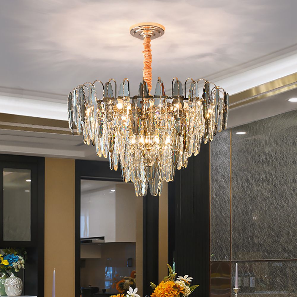 Smoky Clear Crystal Pyramid Postmodern K9 Chandelier Pendant | Ceiling Lights & Chandeliers