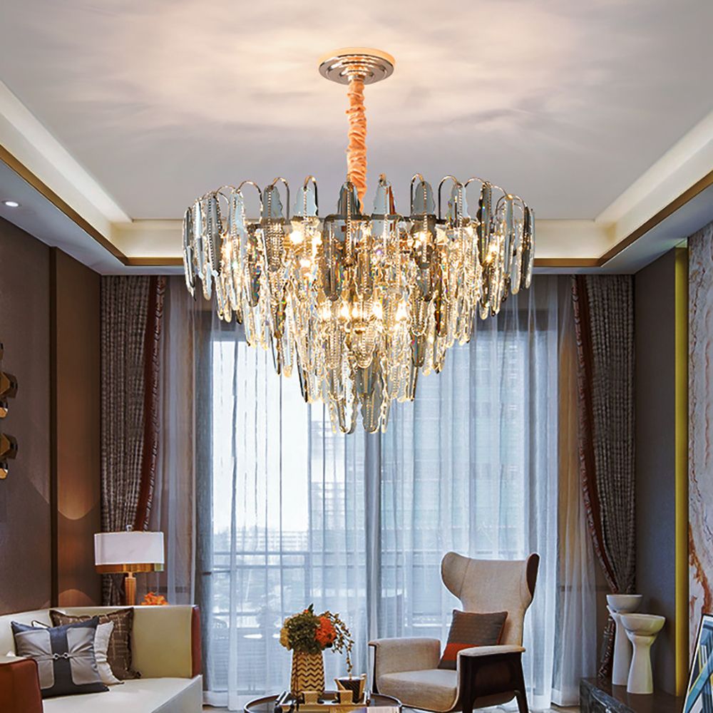 Smoky Clear Crystal Pyramid Postmodern K9 Chandelier Pendant | Ceiling Lights & Chandeliers
