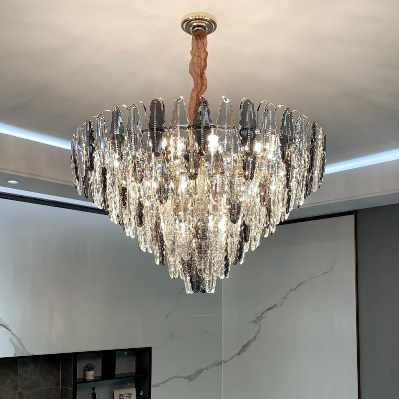 Smoky Clear Crystal Pyramid Postmodern K9 Chandelier Pendant | Ceiling Lights & Chandeliers