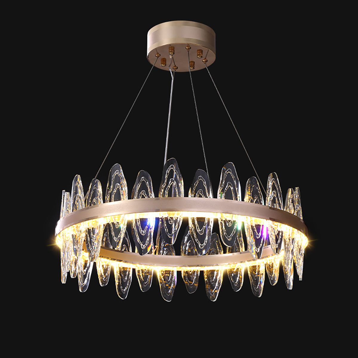 Ring Chandelier Genuine Crystal 3 LED Colours Dimmable Remote | Ceiling Lights & Chandeliers